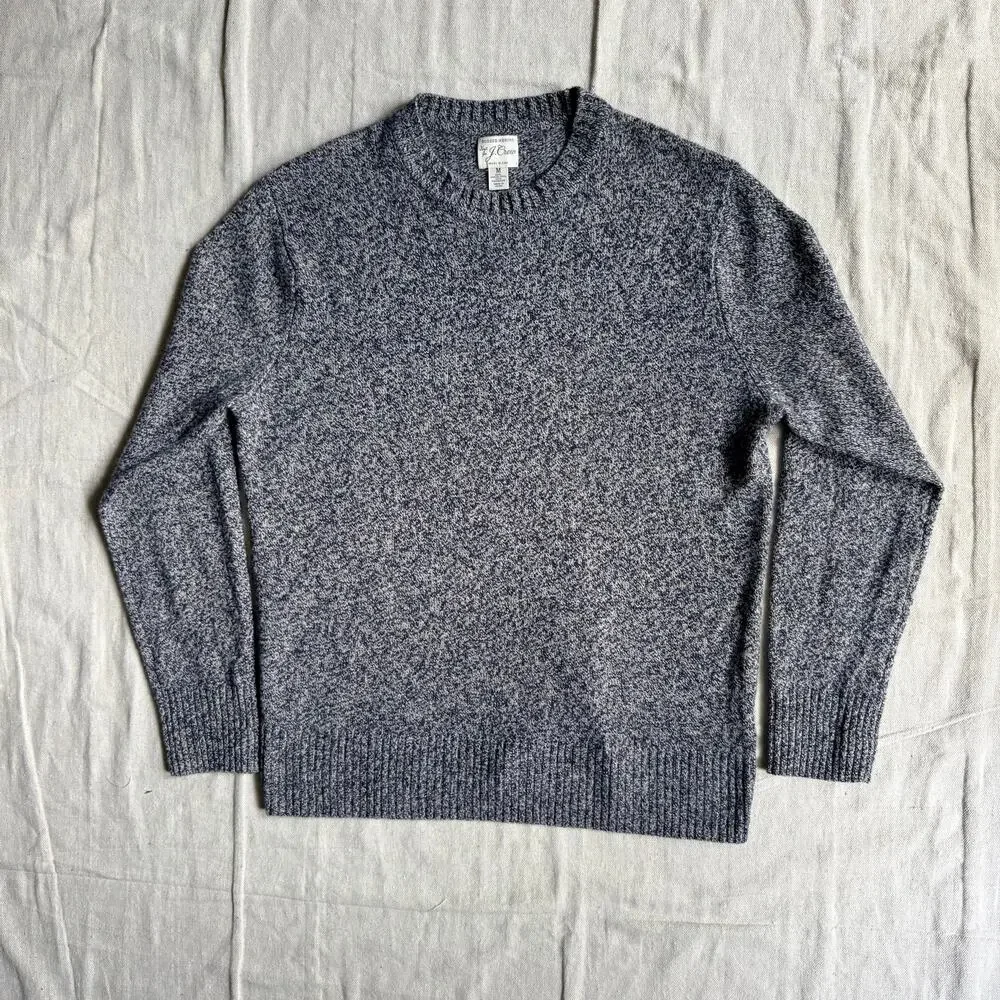 J. Crew Sweater Men's M Rugged Merino Wool Blend Crewneck Knit Gray Heathered